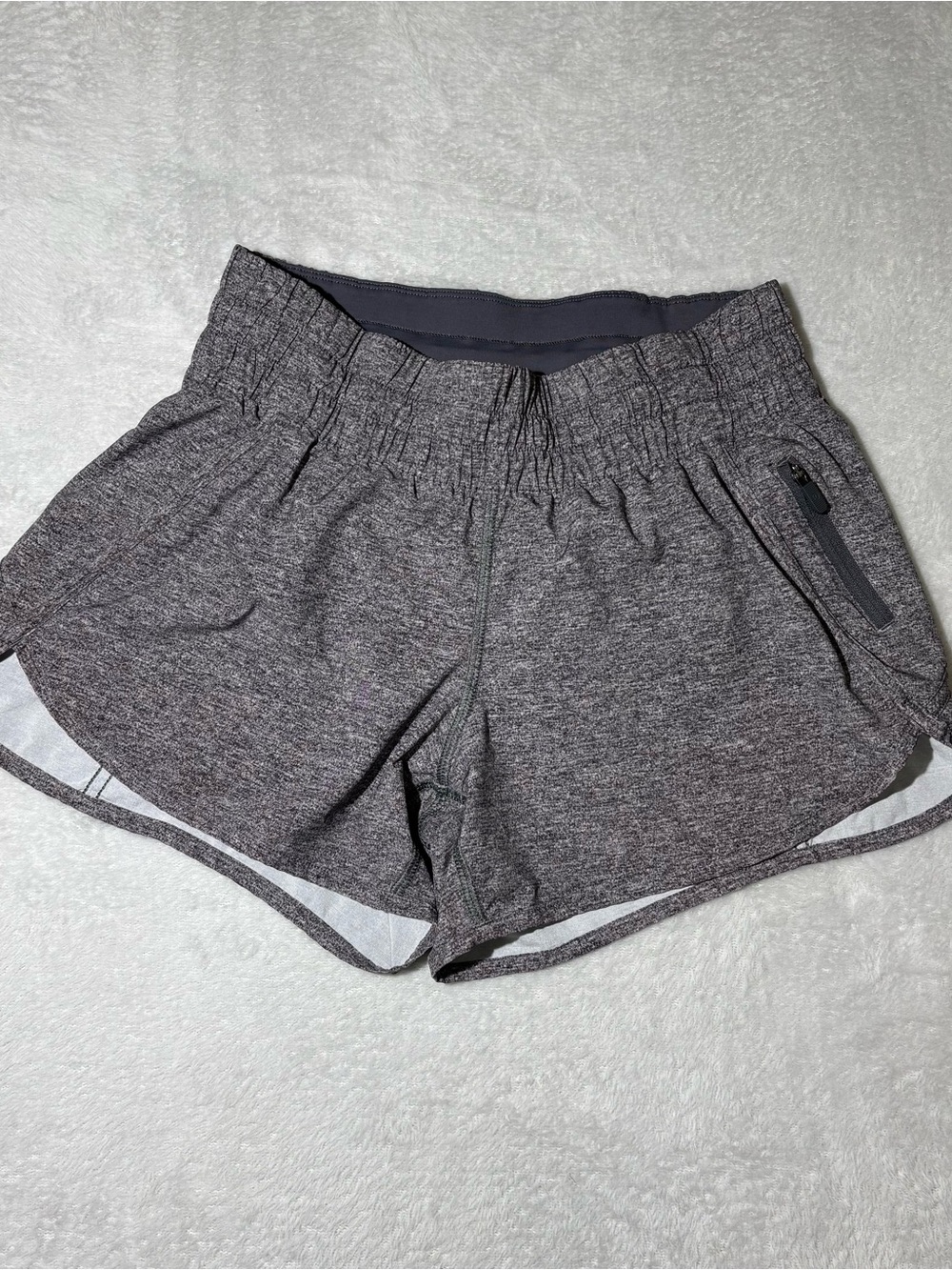 lululemon athletica Women's Gray Heather Running Shorts with Zip Pocket